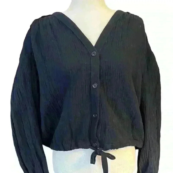 FREE PEOPLE Navy Long Sleeve Boho Blouse Size Small​ - Picture 1 of 8